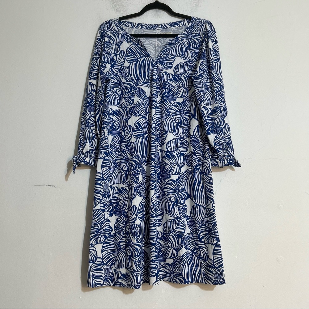 Lilly Pulitzer Cath Cotton Jersey Mini Dress Aegean Navy Beach Path Size Large